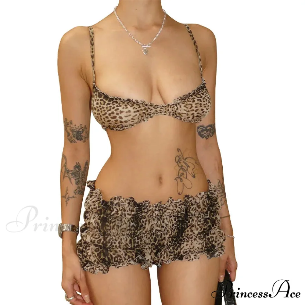 Leopard Print Ruffles Cami Graceful Bra Top and Shorts Set - Image 5
