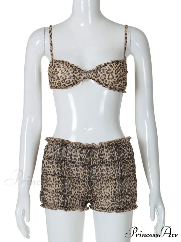 Leopard Print Ruffles Cami Graceful Bra Top and Shorts Set - Image 8