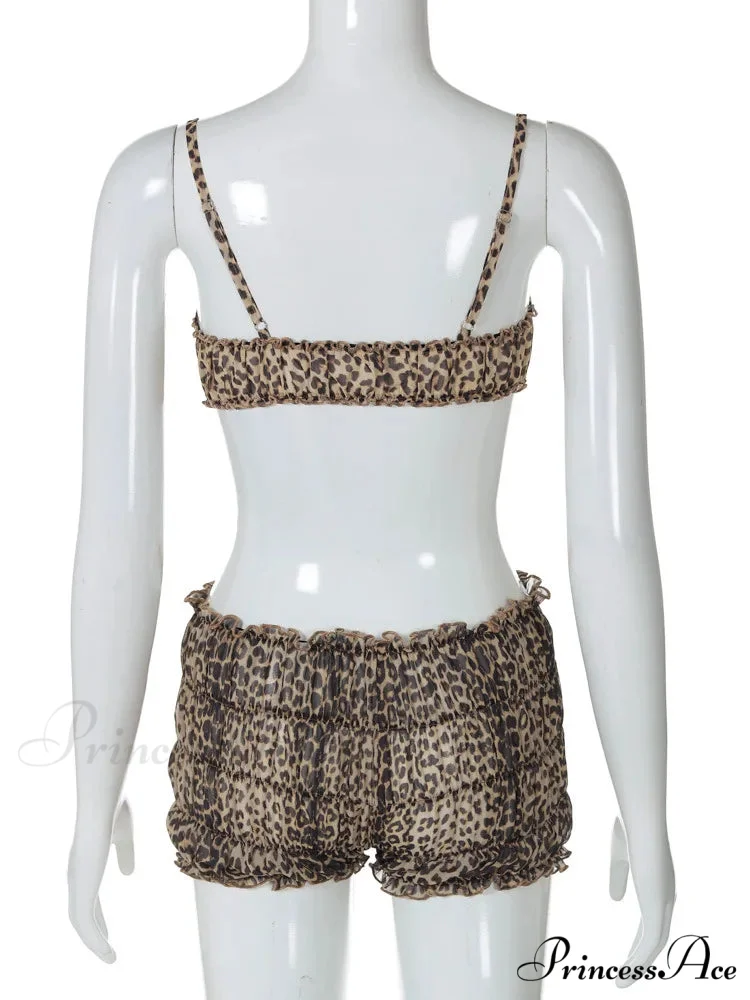 Leopard Print Ruffles Cami Graceful Bra Top and Shorts Set - Image 9