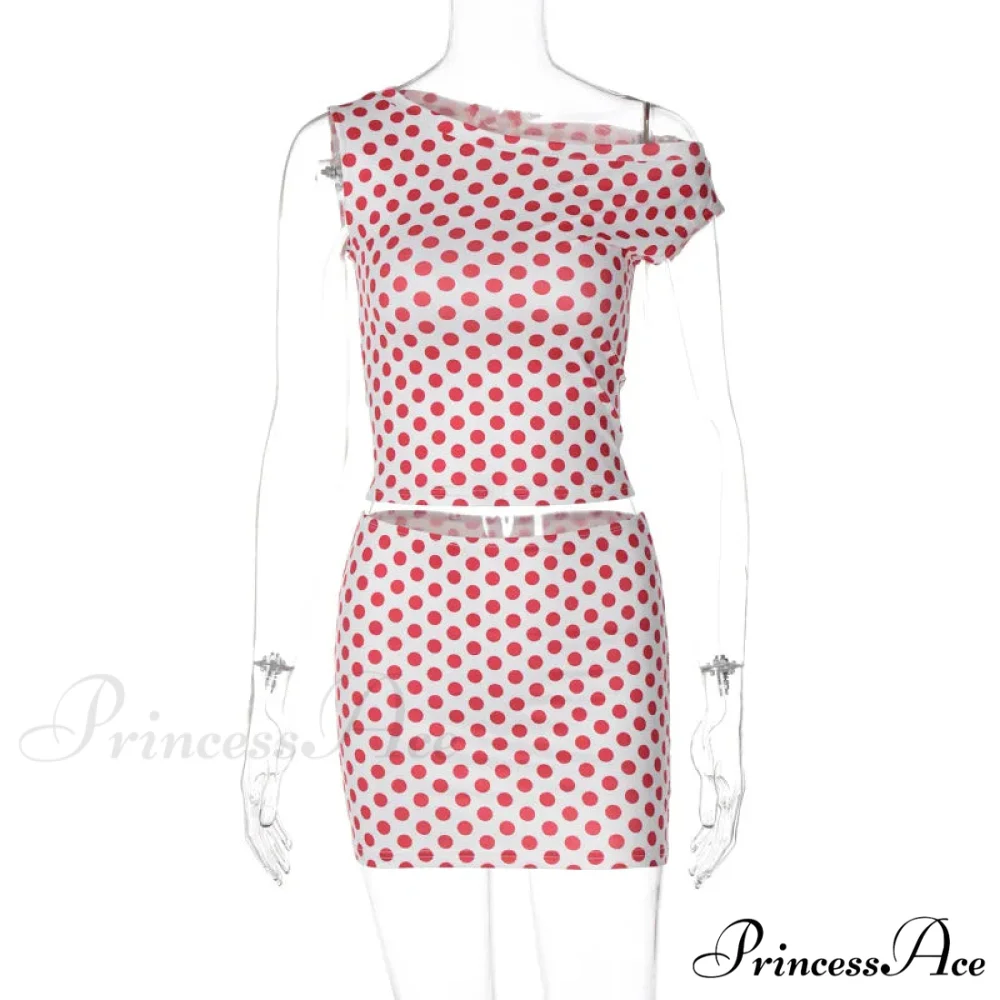Red Polka Dot Top Graceful And Mini Skirt Set - Image 6