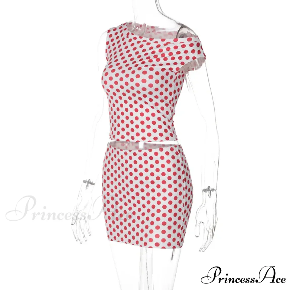 Red Polka Dot Top Graceful And Mini Skirt Set - Image 7