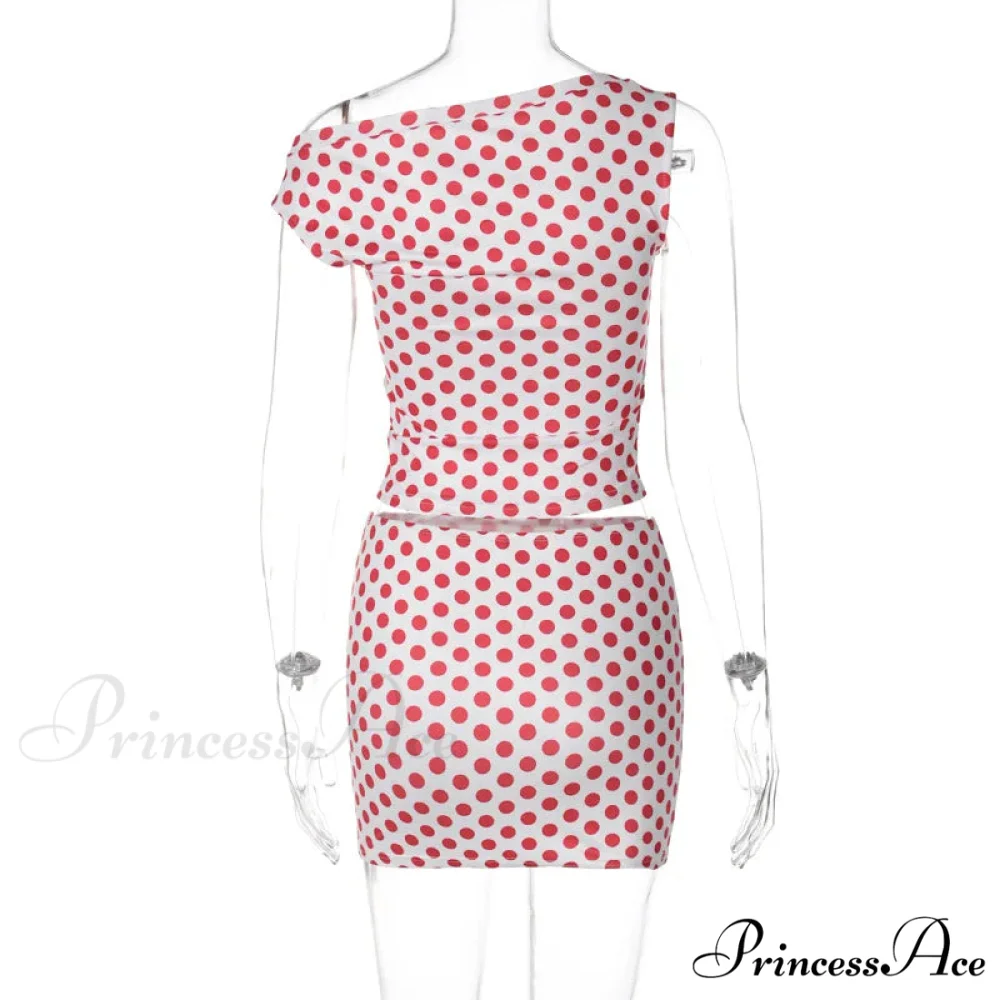 Red Polka Dot Top Graceful And Mini Skirt Set - Image 8