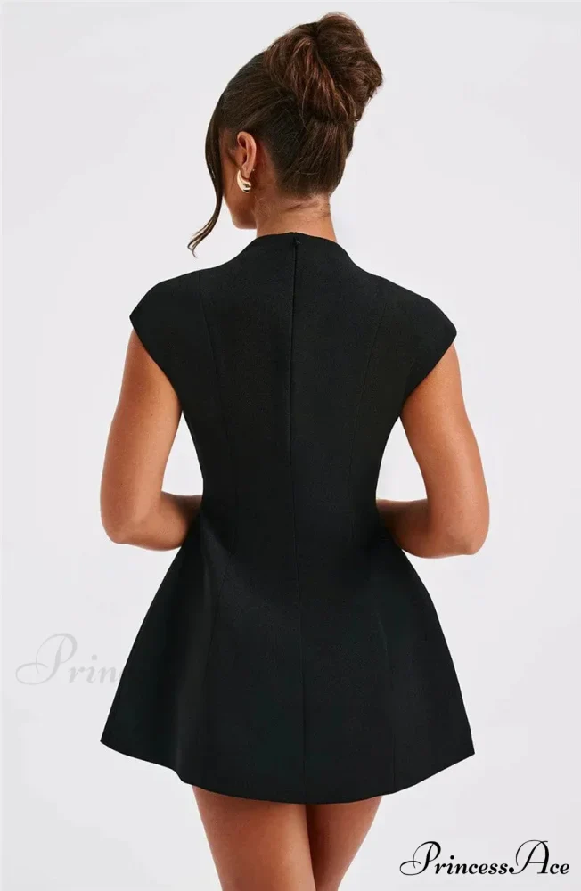 Black Deep Neck Charming Short Sleeve Mini Dress - Image 7