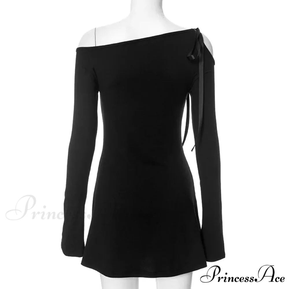 Long Shoulder Tie Up Graceful Hollow Out Mini Dress - Image 13