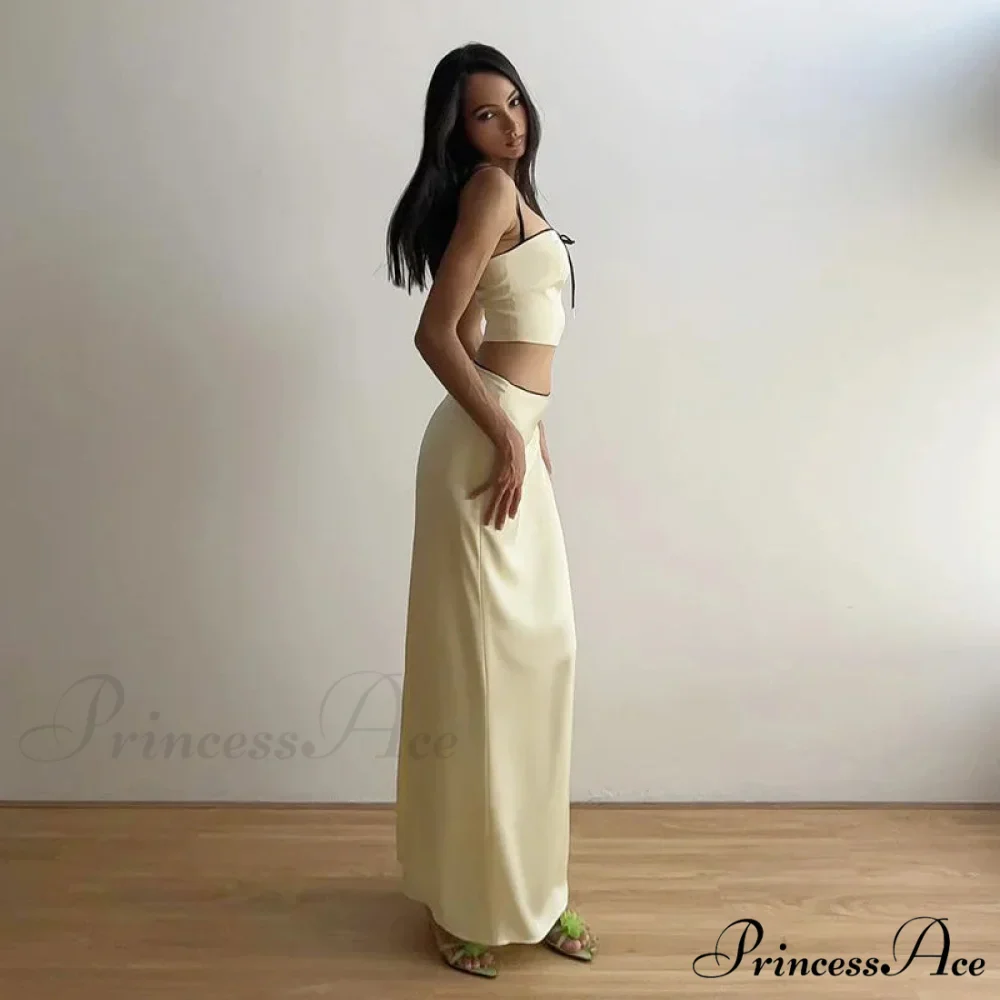 Satin Bow Cami Crop Graceful Top And Maxi Skirt Set - Image 11