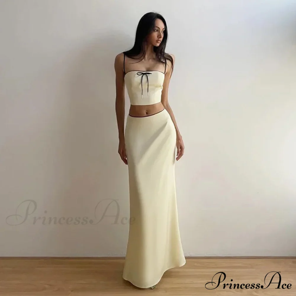 Satin Bow Cami Crop Graceful Top And Maxi Skirt Set - Image 2