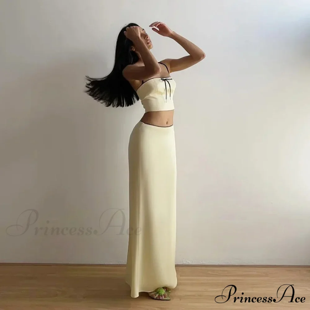 Satin Bow Cami Crop Graceful Top And Maxi Skirt Set - Image 4