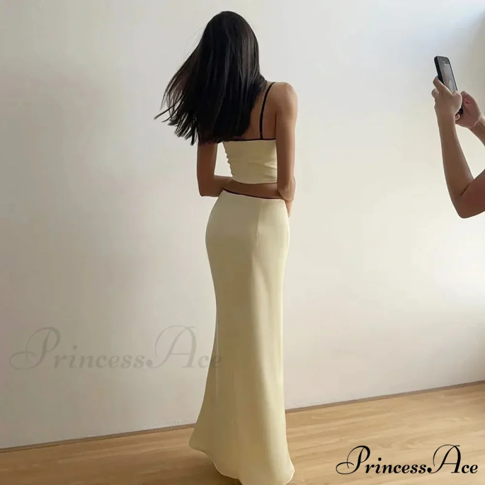 Satin Bow Cami Crop Graceful Top And Maxi Skirt Set - Image 5