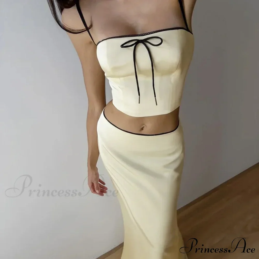 Satin Bow Cami Crop Graceful Top And Maxi Skirt Set - Image 6