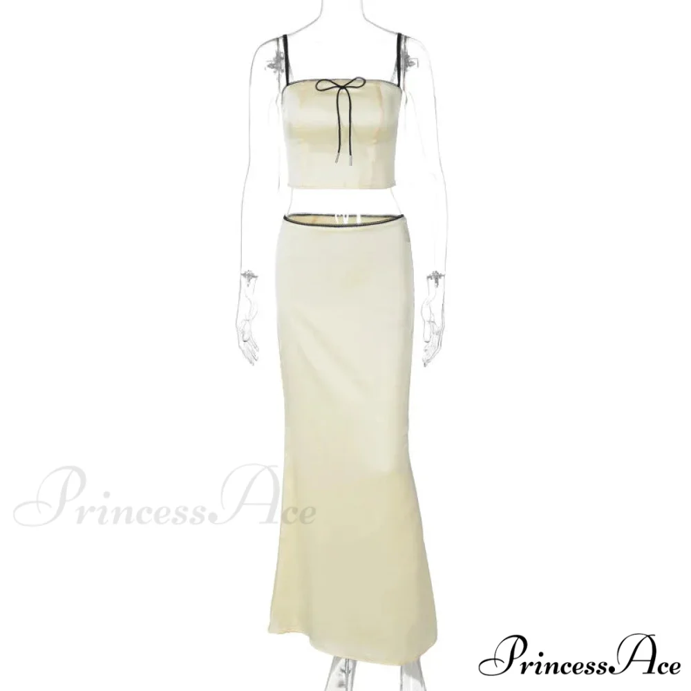 Satin Bow Cami Crop Graceful Top And Maxi Skirt Set - Image 7