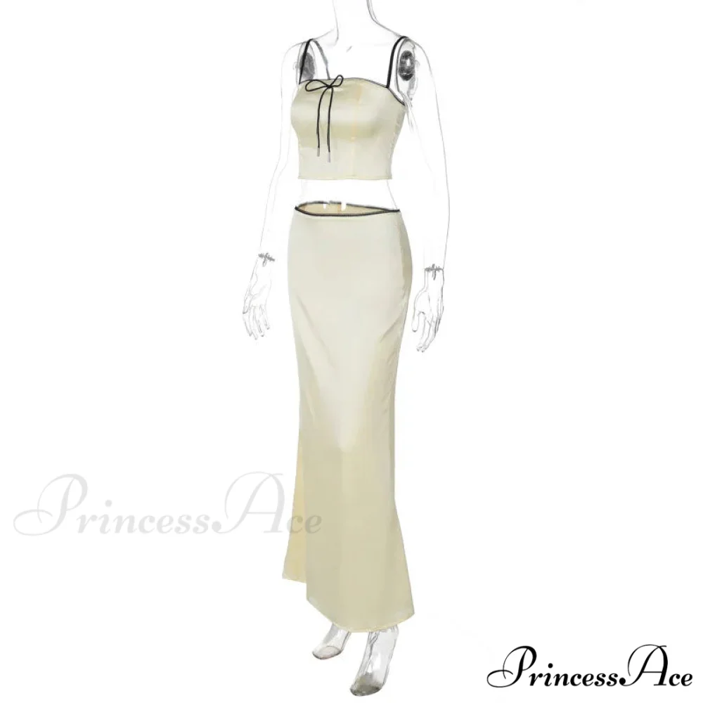 Satin Bow Cami Crop Graceful Top And Maxi Skirt Set - Image 8