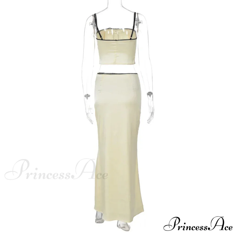 Satin Bow Cami Crop Graceful Top And Maxi Skirt Set - Image 9