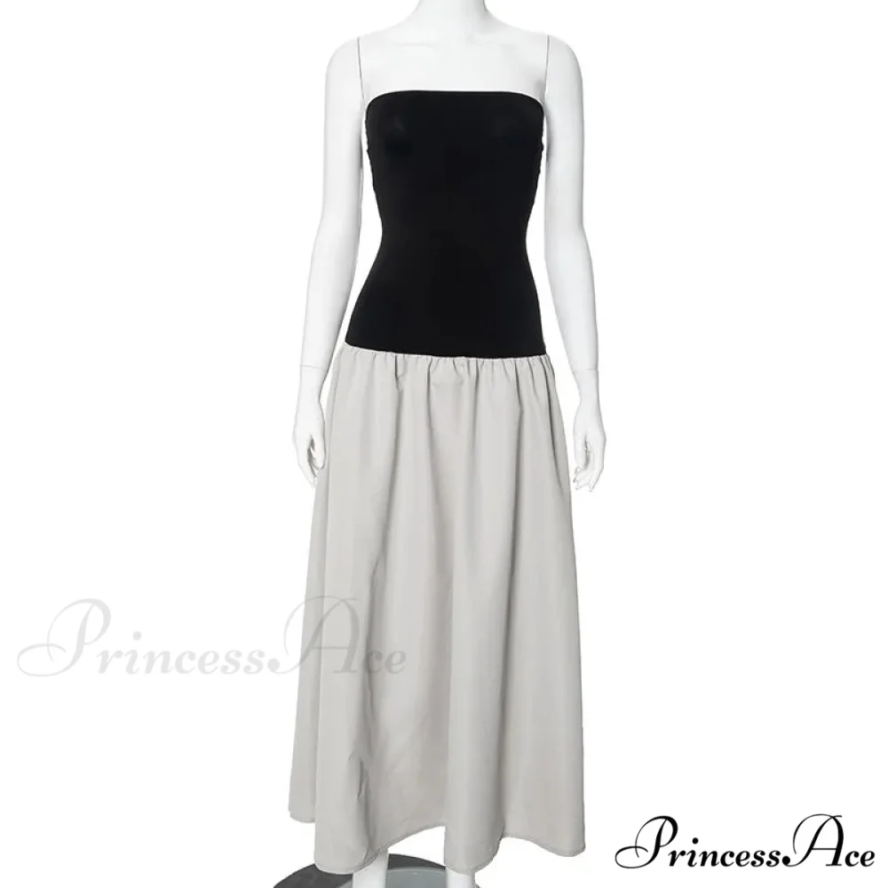 Black And White Charming Colorblock Tube Maxi Dress - Image 10