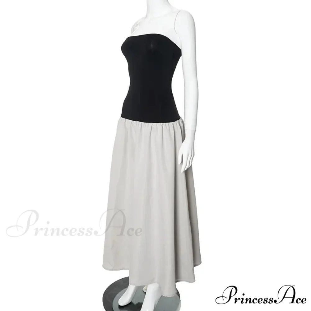 Black And White Charming Colorblock Tube Maxi Dress - Image 11