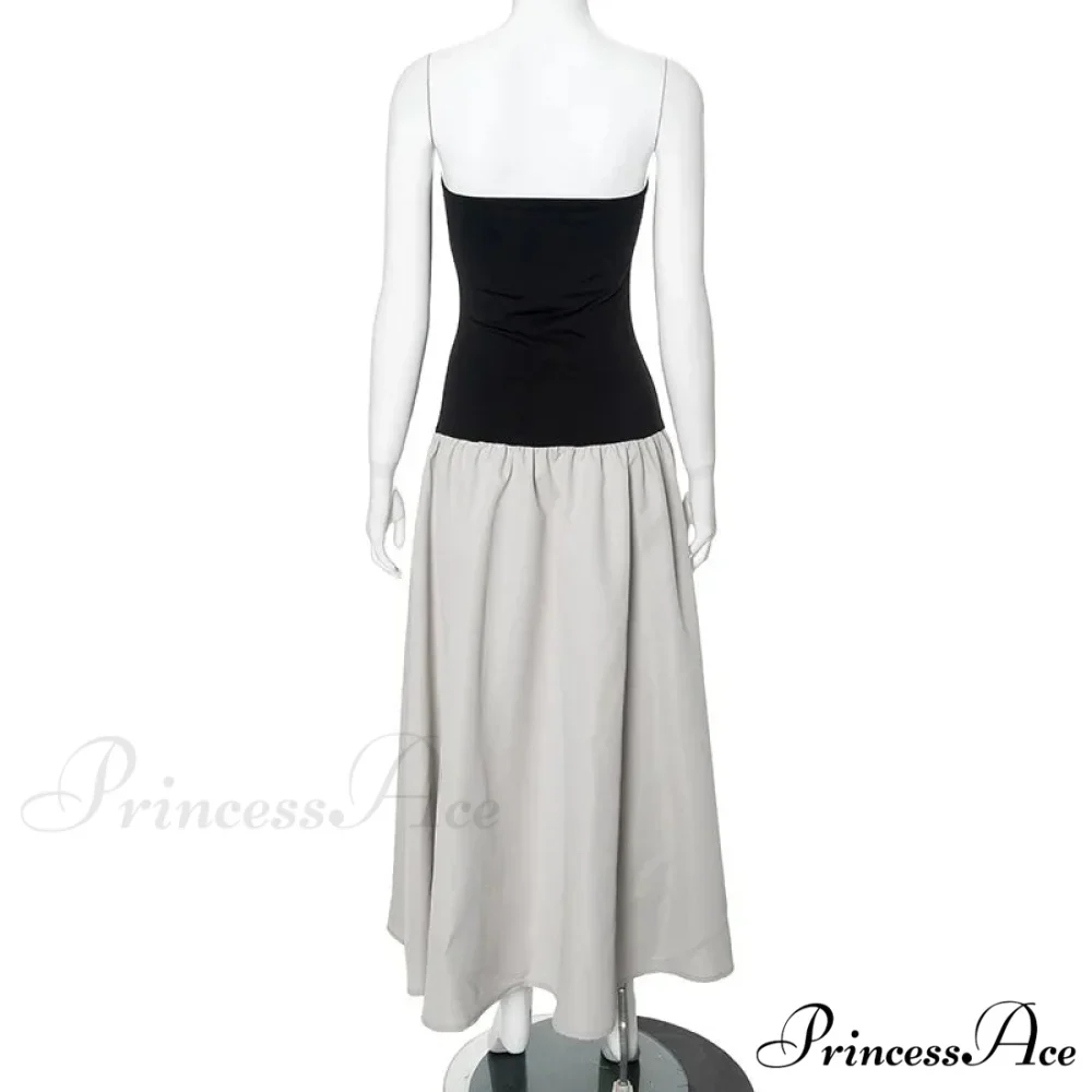 Black And White Charming Colorblock Tube Maxi Dress - Image 12