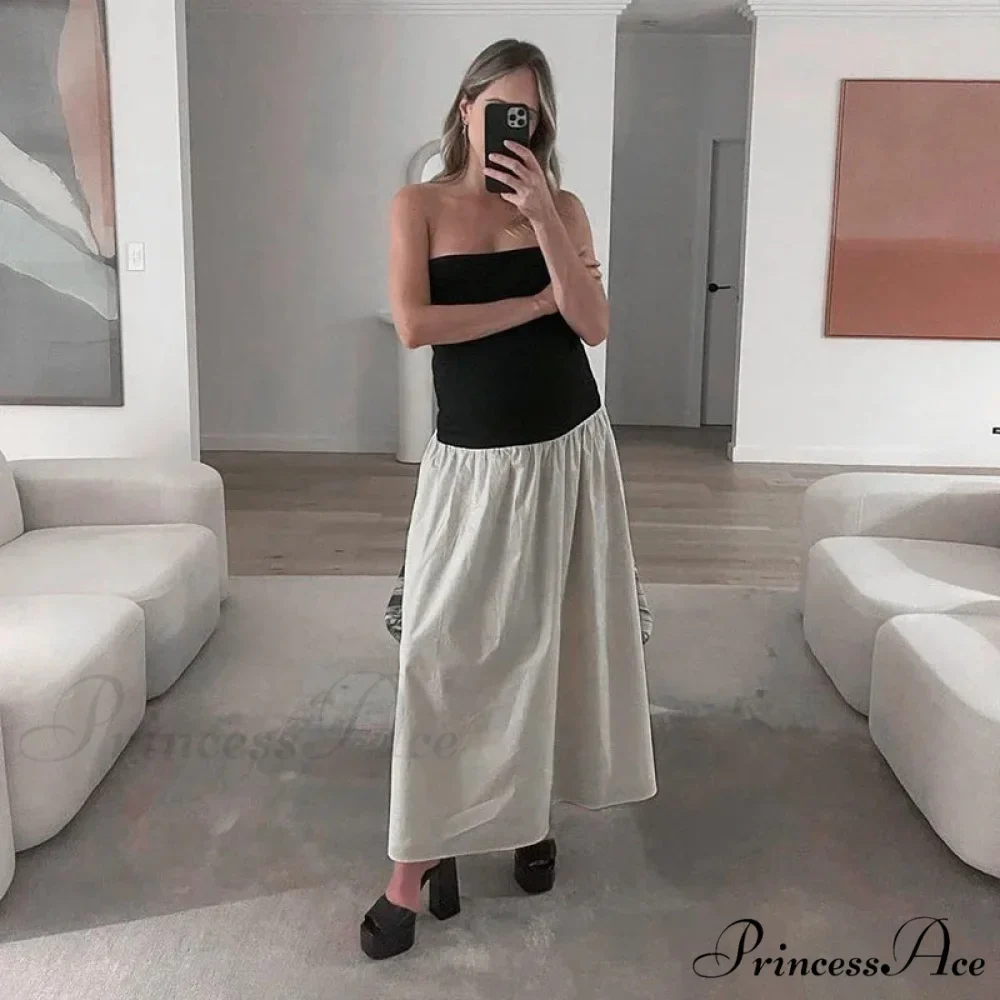 Black And White Charming Colorblock Tube Maxi Dress - Image 14