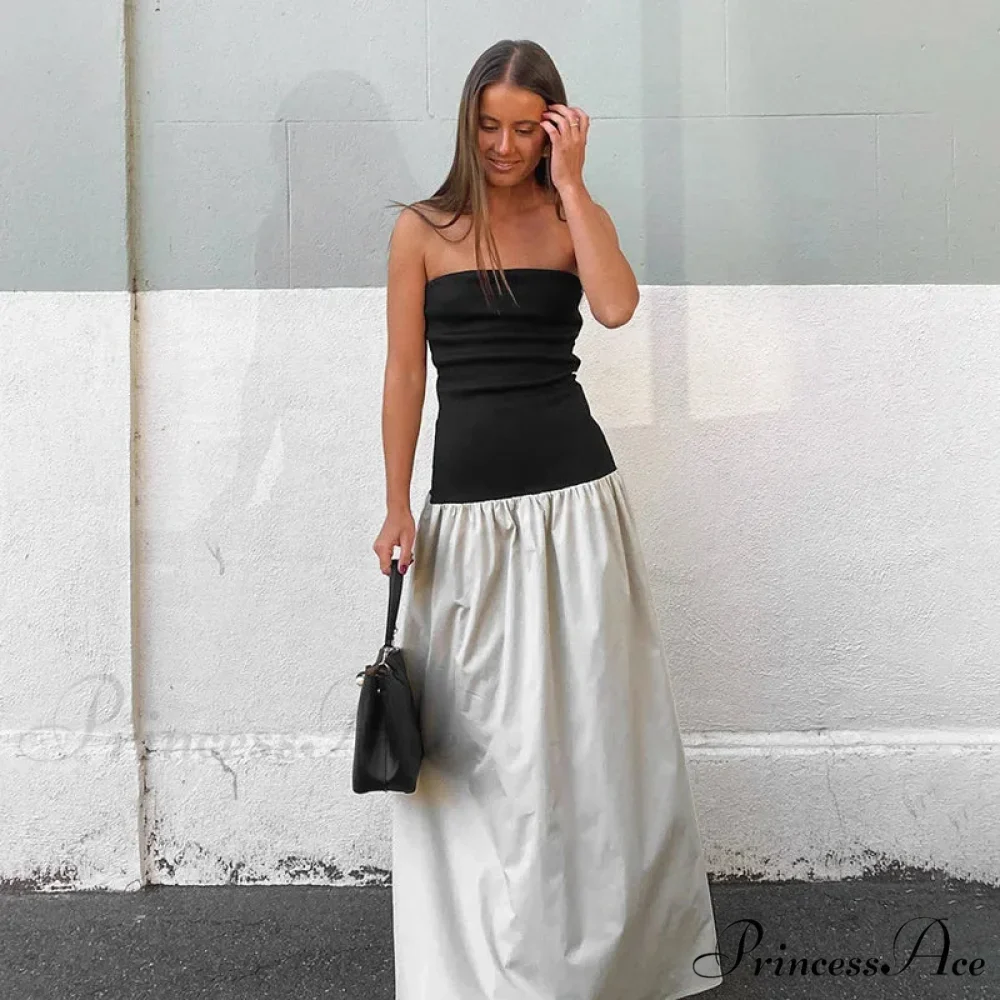 Black And White Charming Colorblock Tube Maxi Dress - Image 15