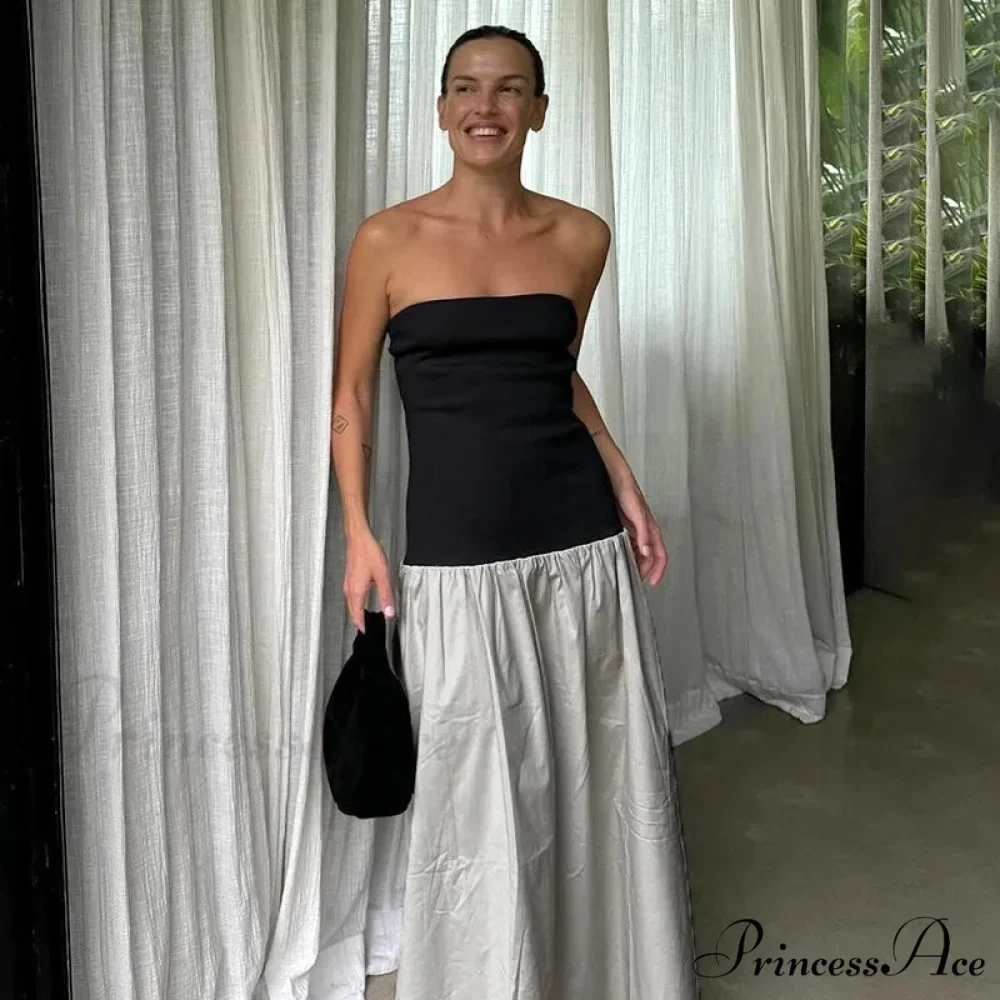 Black And White Charming Colorblock Tube Maxi Dress - Image 16