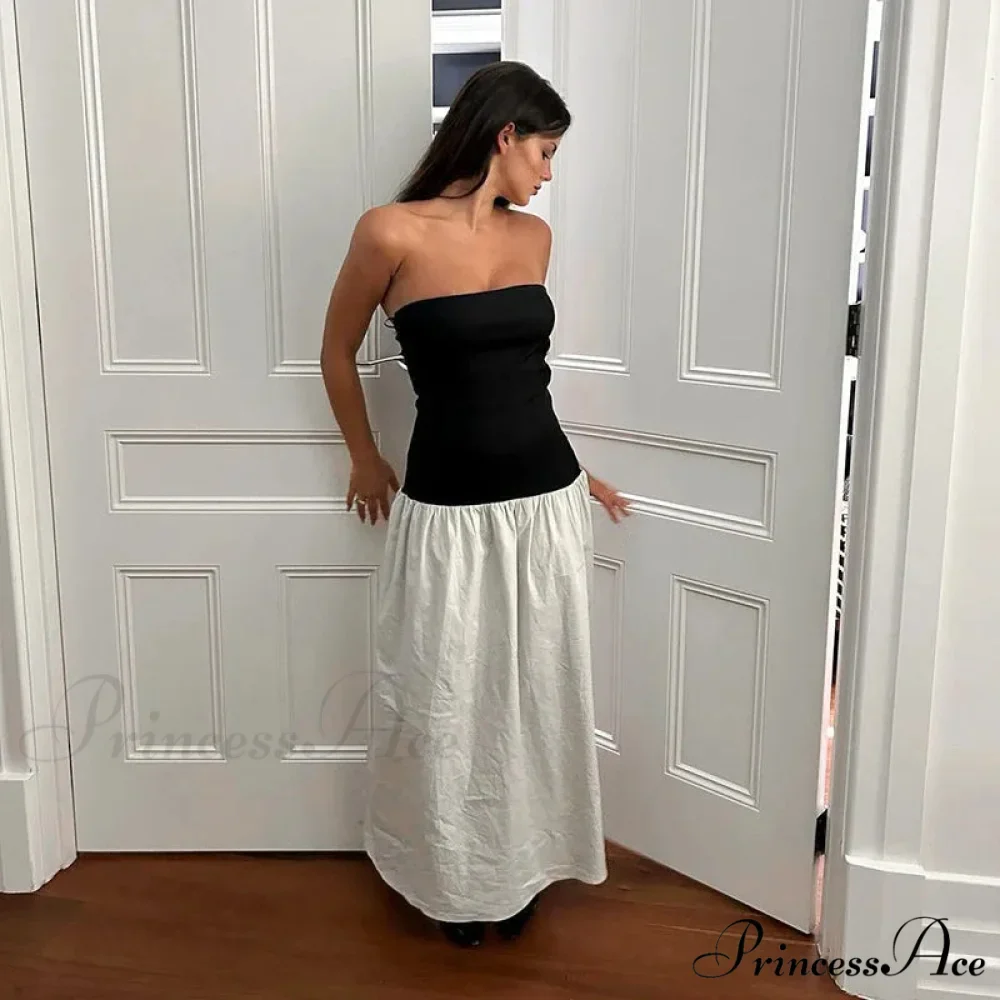 Black And White Charming Colorblock Tube Maxi Dress - Image 17