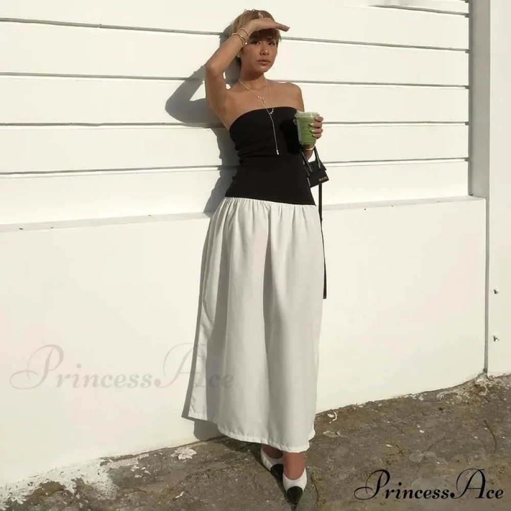 Black And White Charming Colorblock Tube Maxi Dress - Image 19