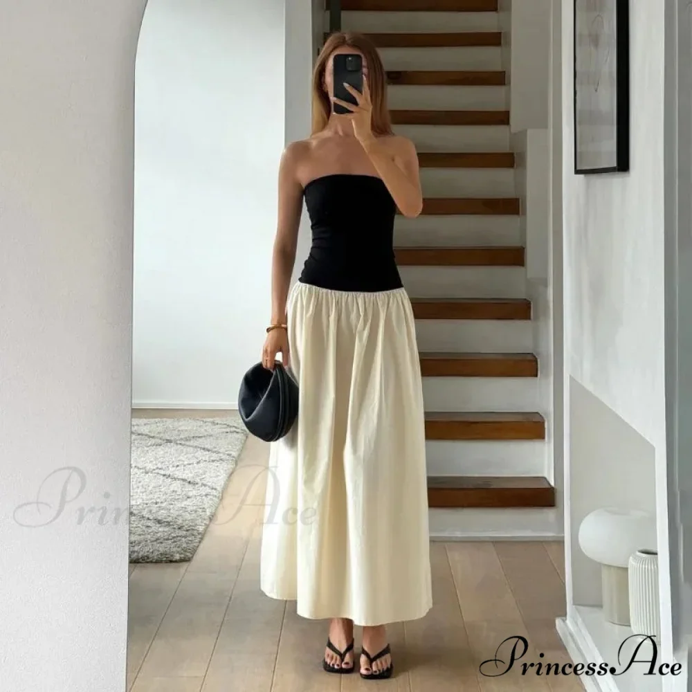 Black And White Charming Colorblock Tube Maxi Dress - Image 2