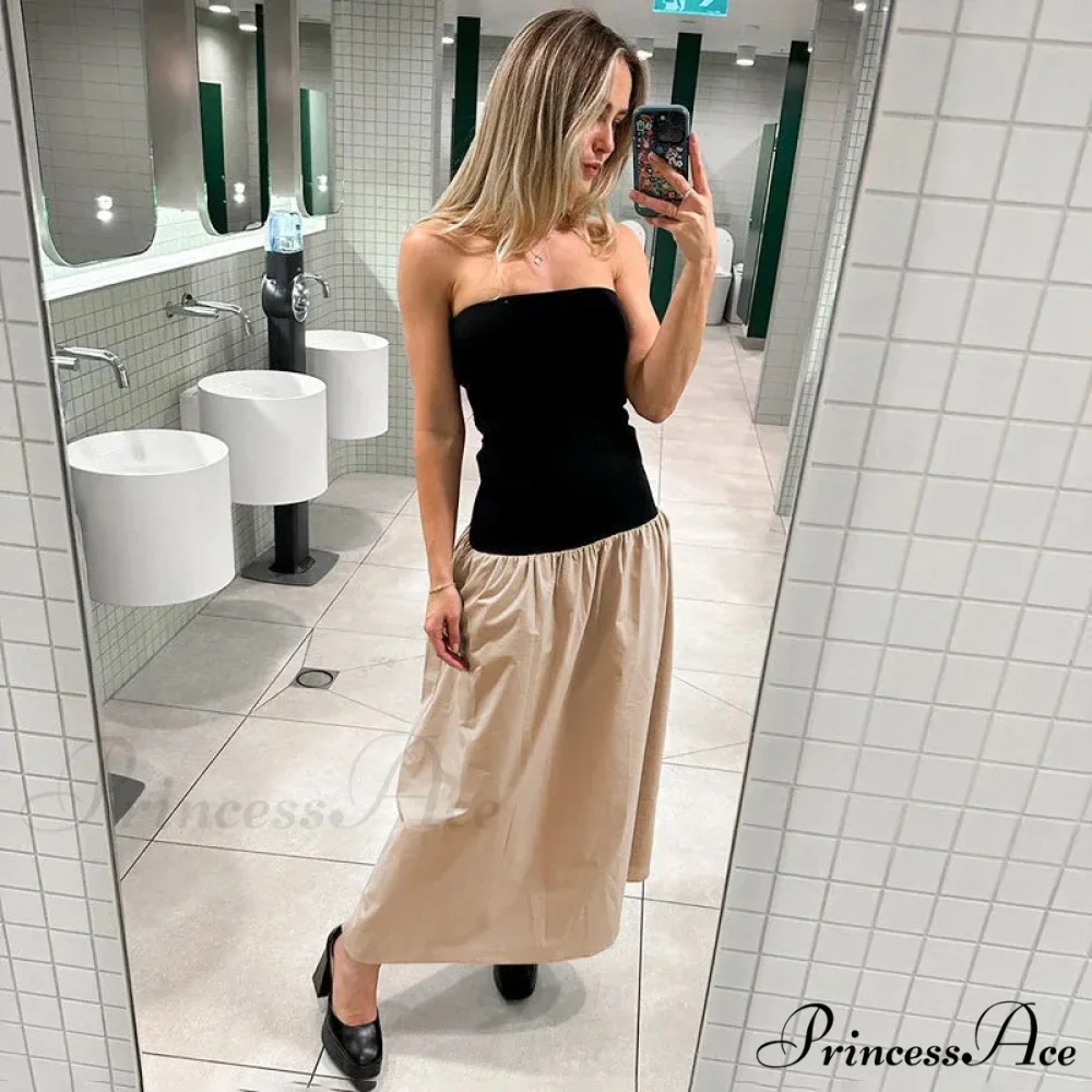 Black And White Charming Colorblock Tube Maxi Dress - Image 21