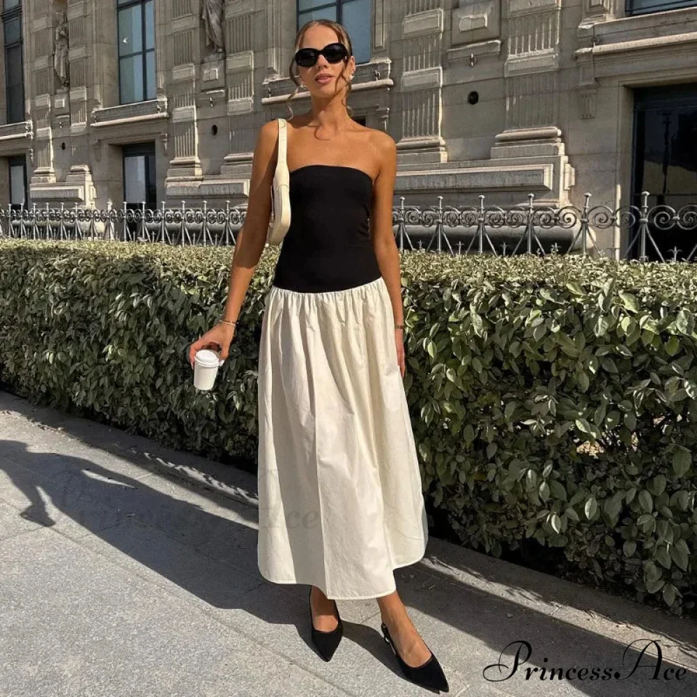 Black And White Charming Colorblock Tube Maxi Dress - Image 3