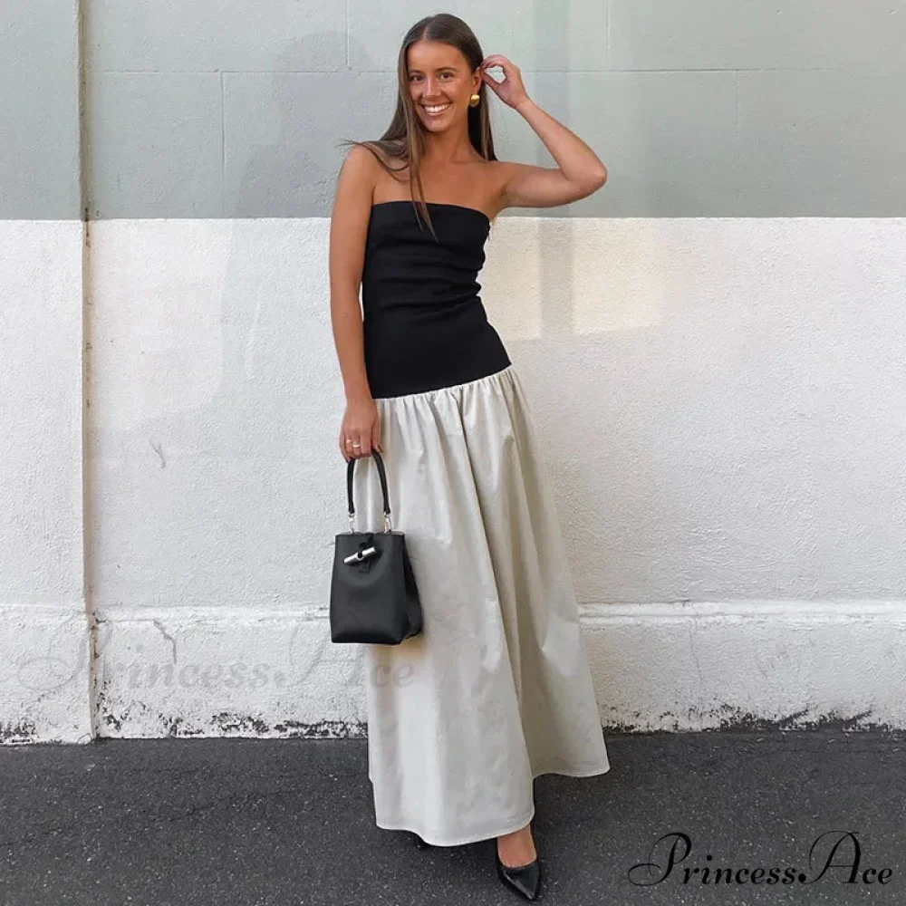 Black And White Charming Colorblock Tube Maxi Dress - Image 4