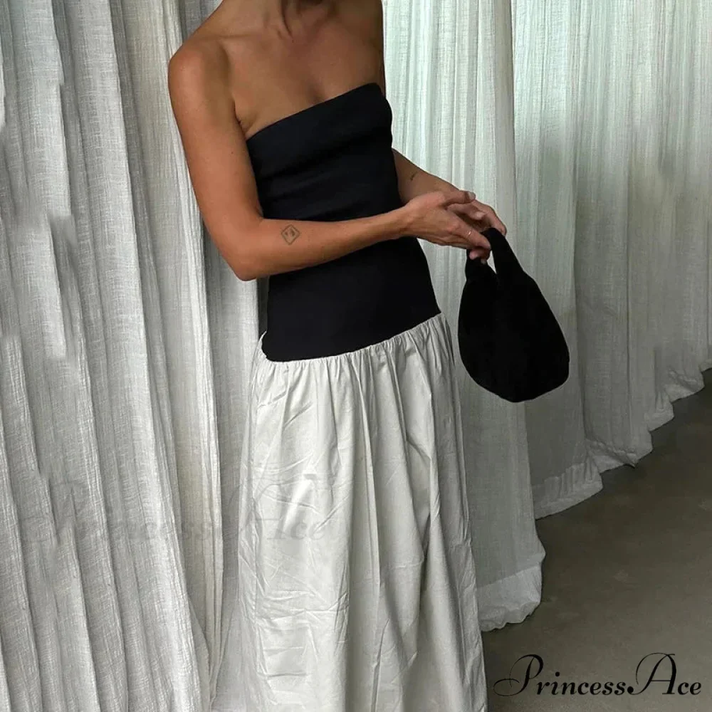 Black And White Charming Colorblock Tube Maxi Dress - Image 6