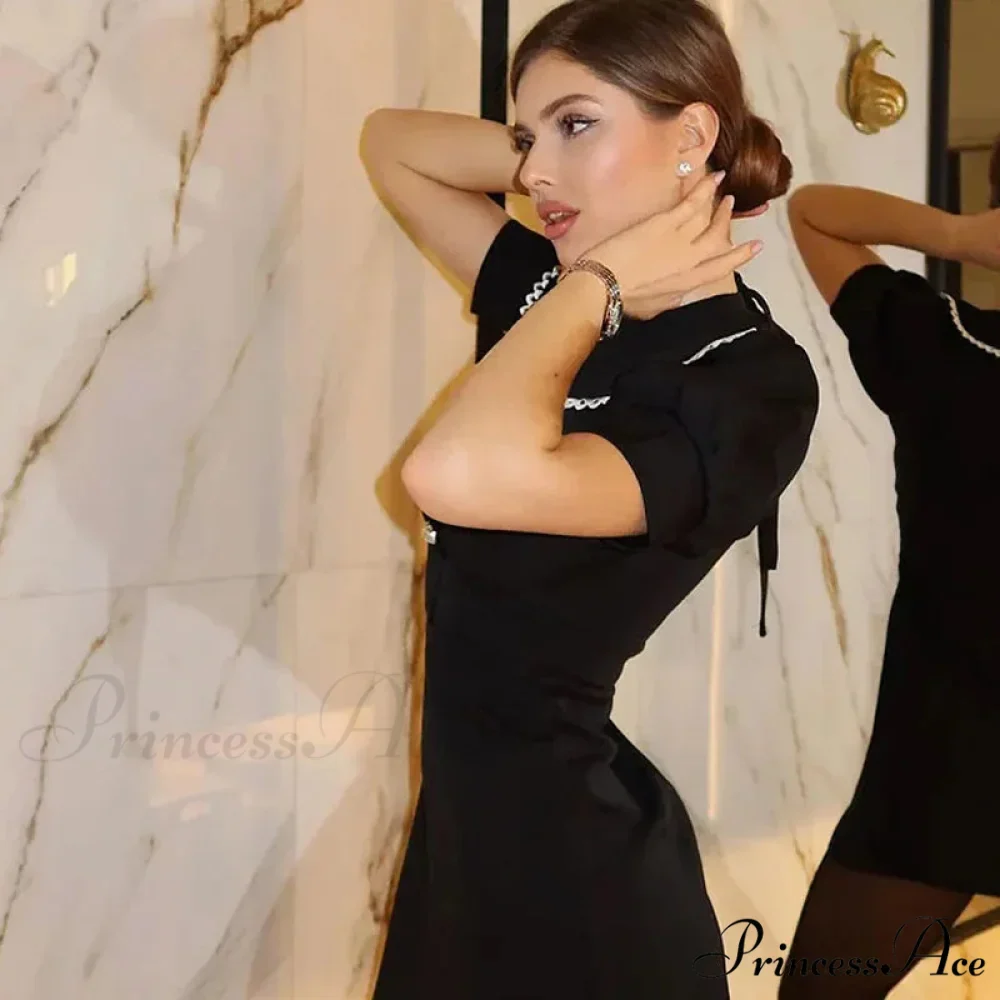 Puff SLeeve Collar Charming Ribbed Mini Dress - Image 14