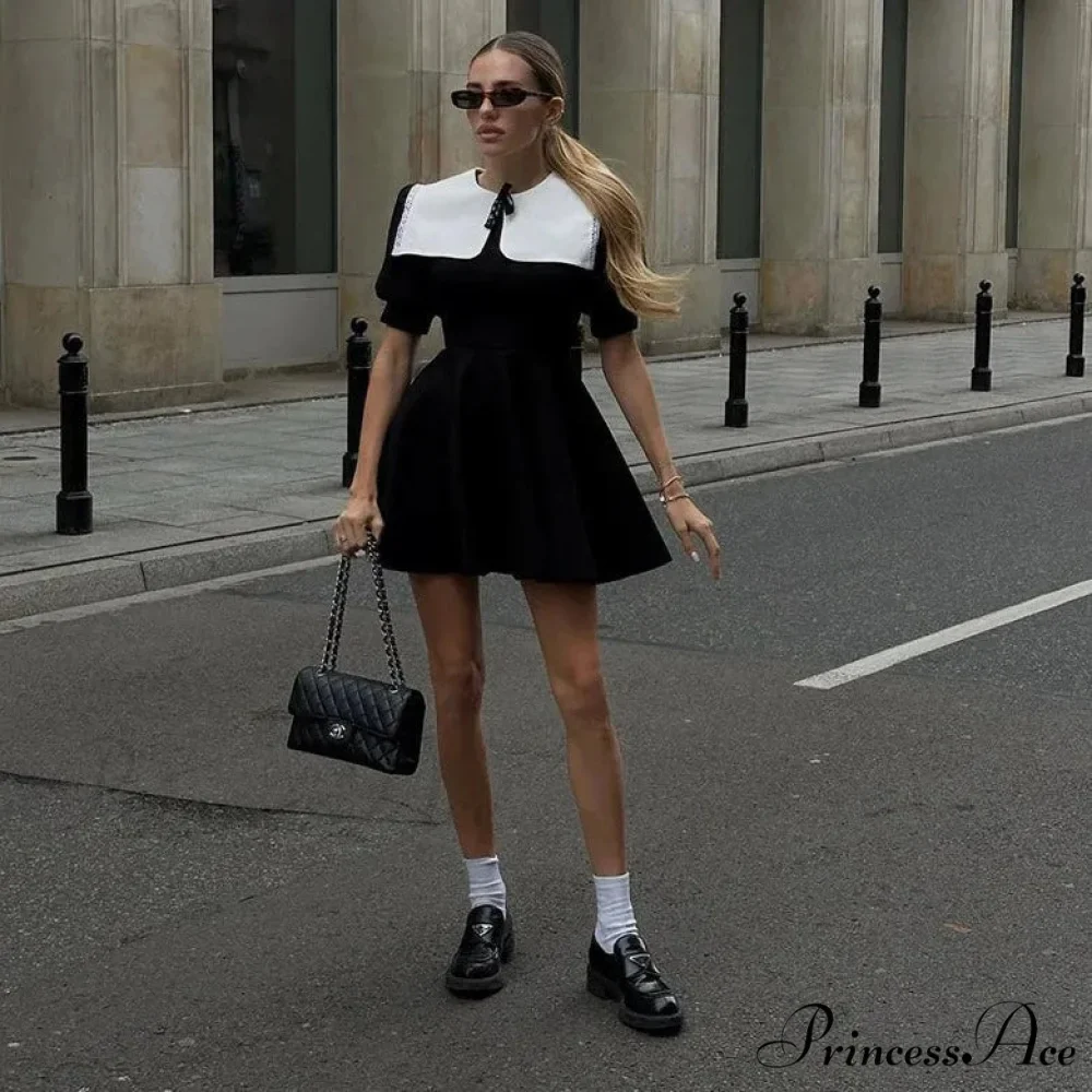 Puff SLeeve Collar Charming Ribbed Mini Dress - Image 16