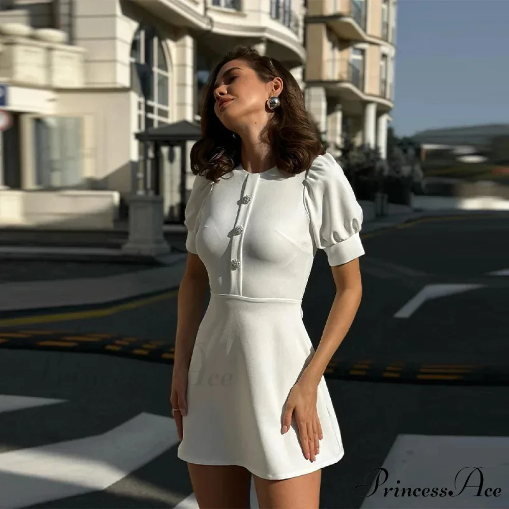 Puff SLeeve Collar Charming Ribbed Mini Dress - Image 2