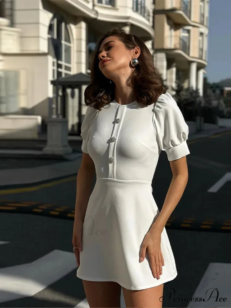 Puff SLeeve Collar Charming Ribbed Mini Dress - Image 3