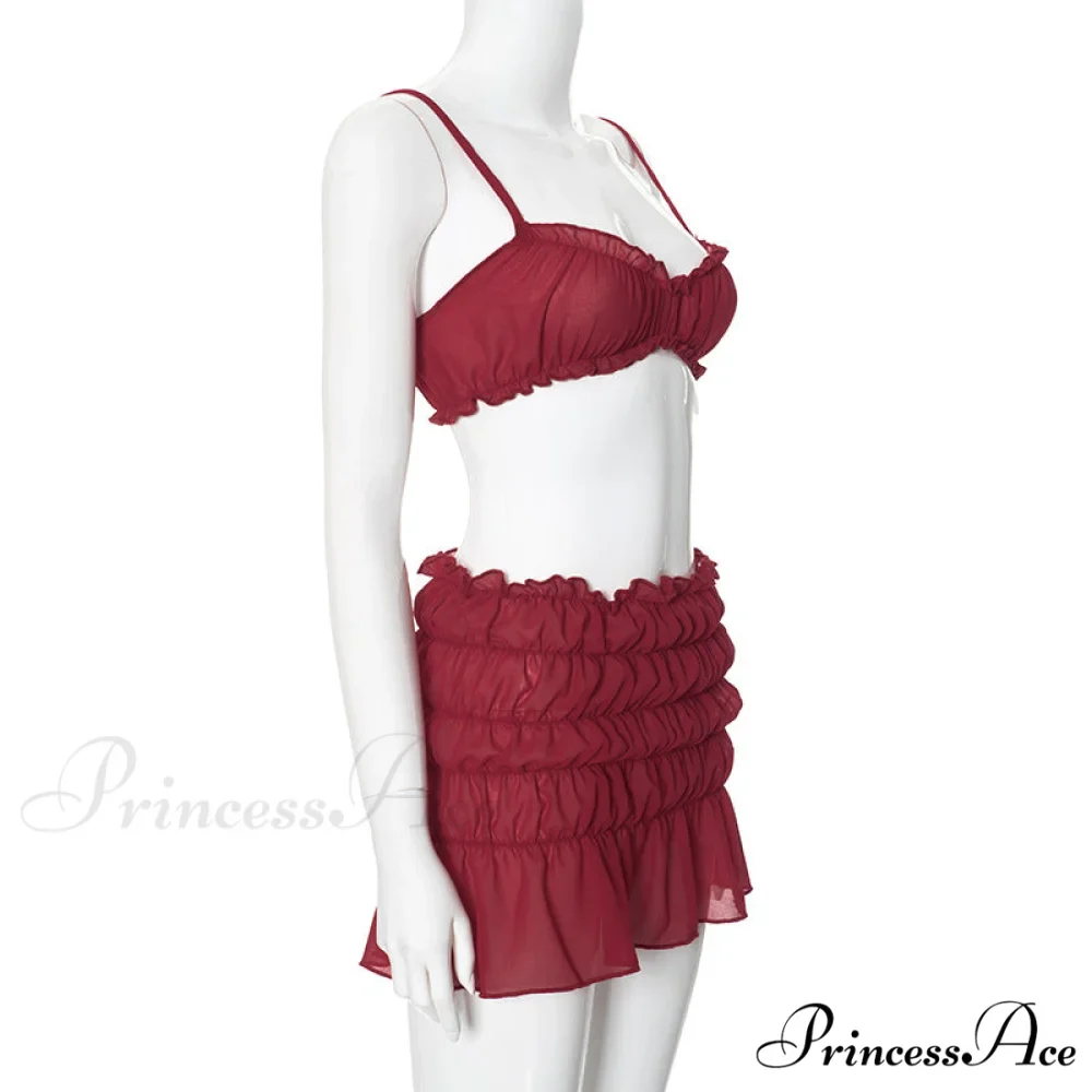 Ruched Bralette and Low Graceful Waist Mini Skirt Set - Image 10