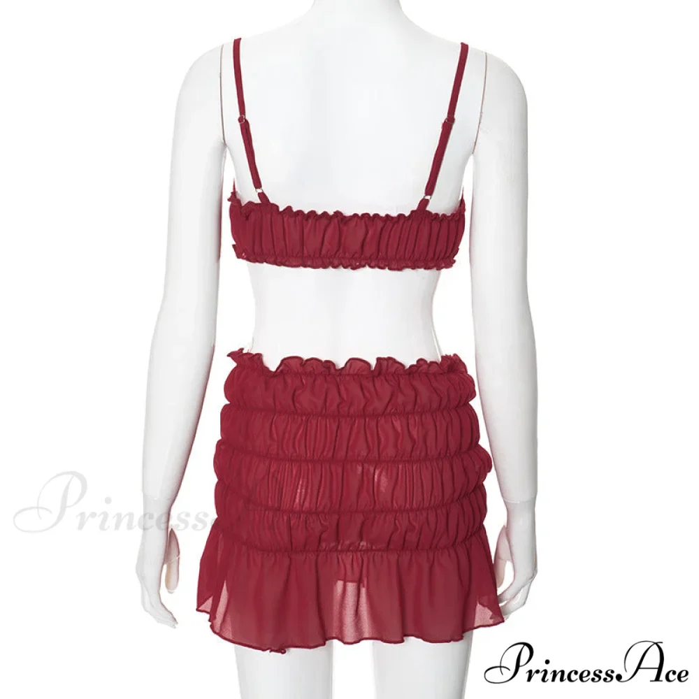 Ruched Bralette and Low Graceful Waist Mini Skirt Set - Image 11