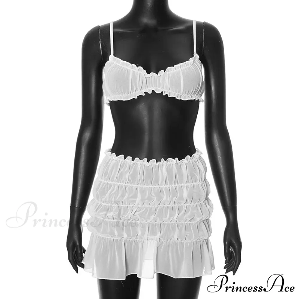 Ruched Bralette and Low Graceful Waist Mini Skirt Set - Image 12