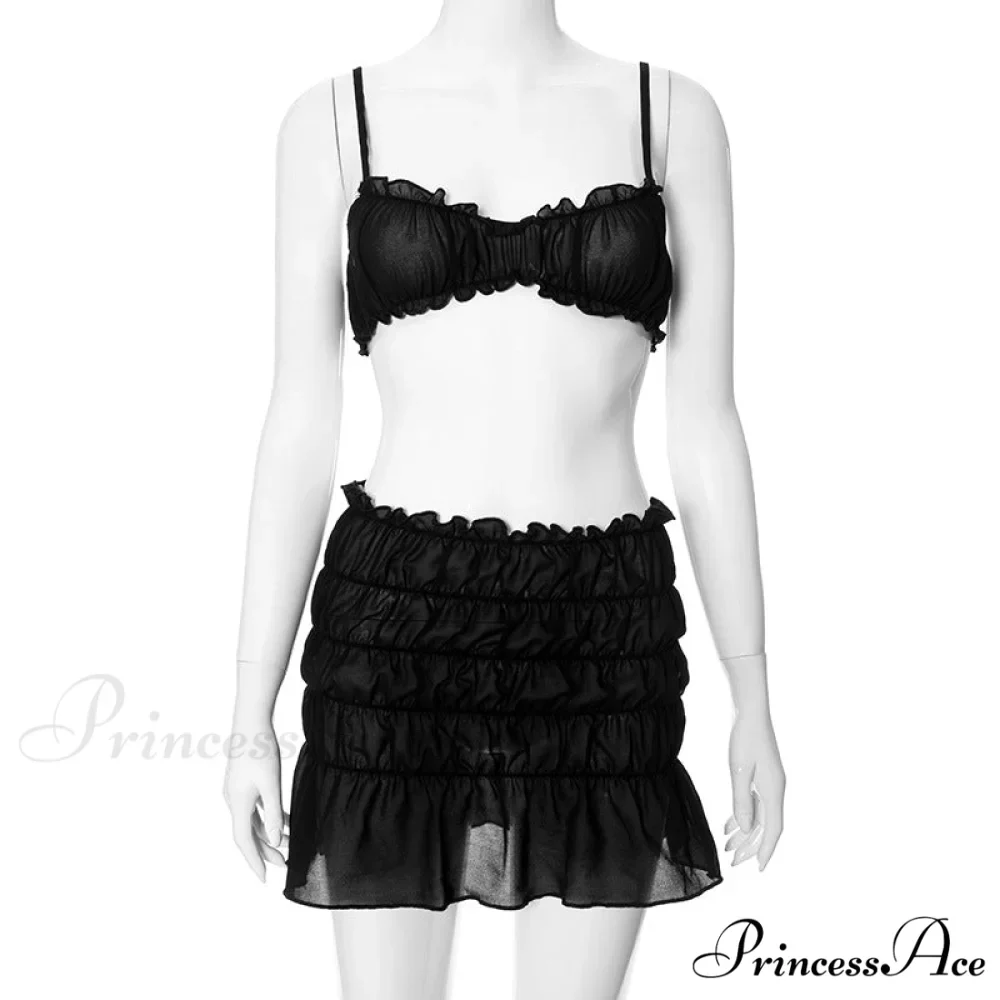 Ruched Bralette and Low Graceful Waist Mini Skirt Set - Image 17