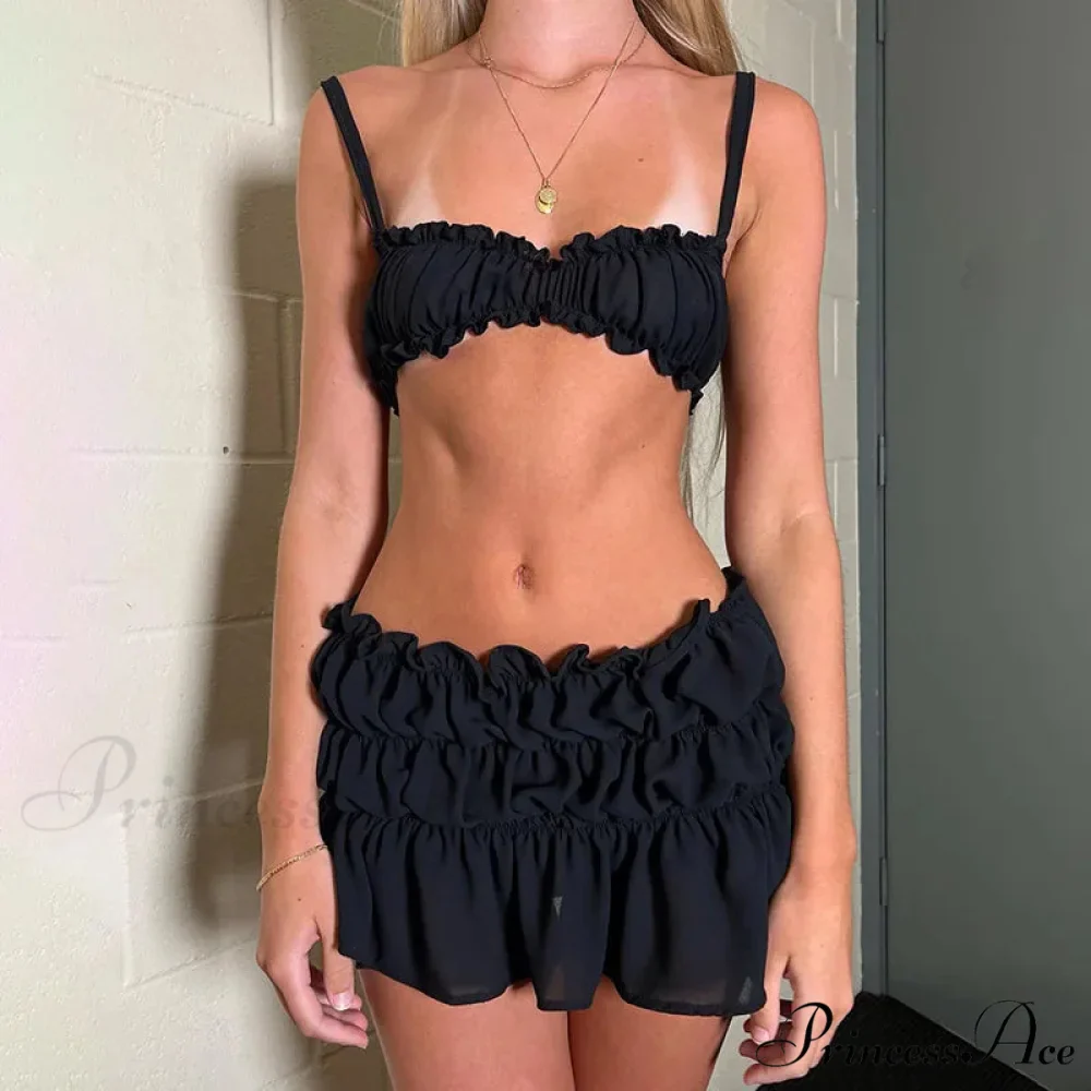 Ruched Bralette and Low Graceful Waist Mini Skirt Set - Image 5