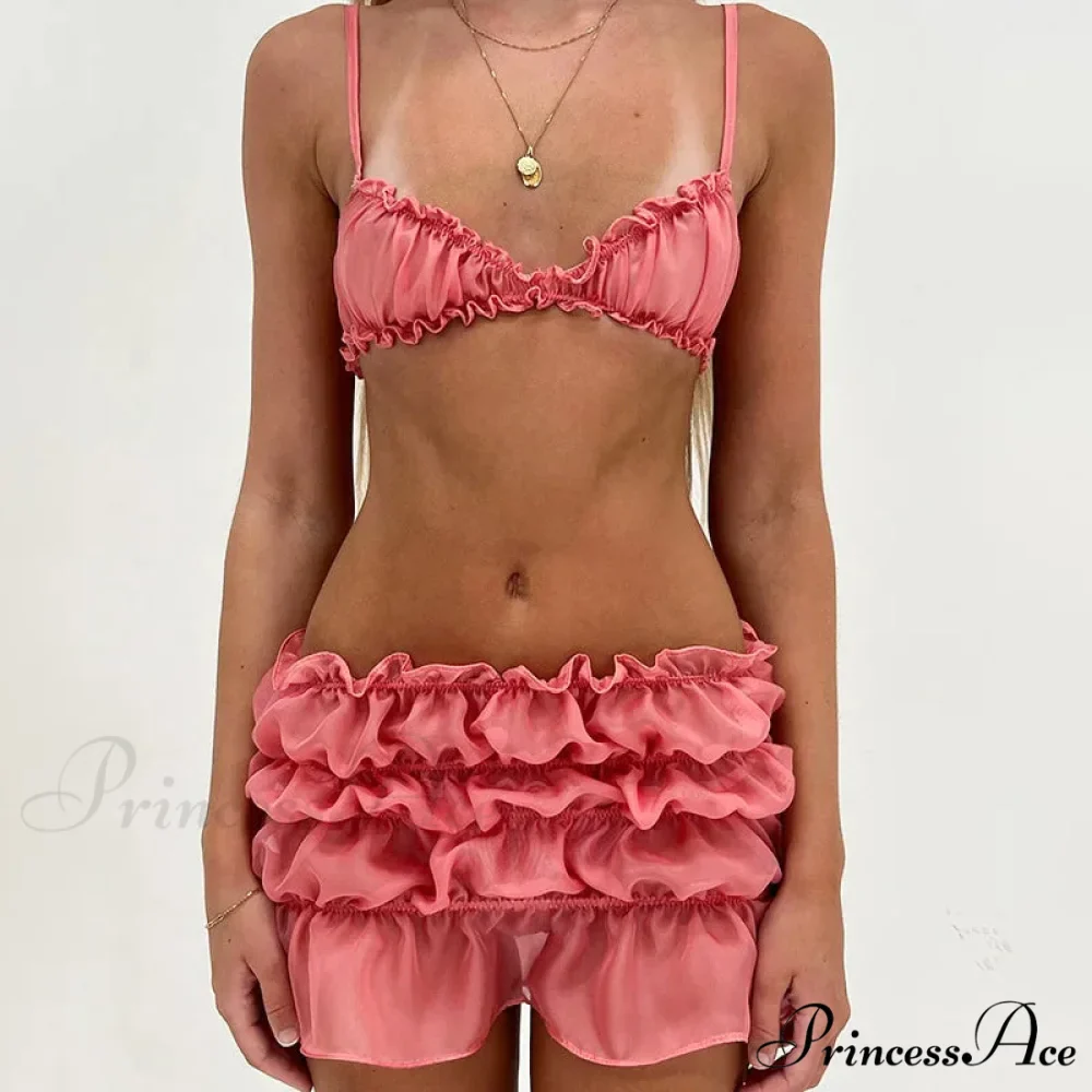 Ruched Bralette and Low Graceful Waist Mini Skirt Set - Image 6