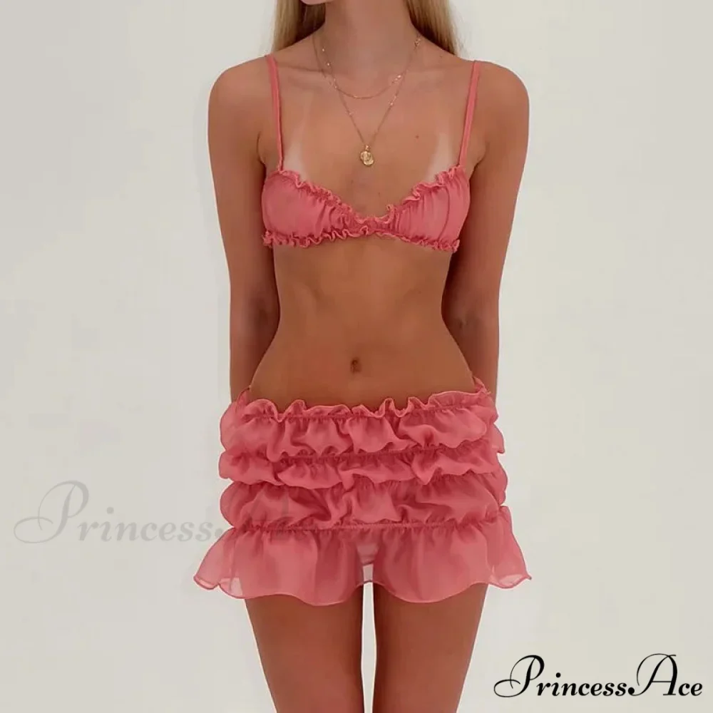 Ruched Bralette and Low Graceful Waist Mini Skirt Set - Image 7