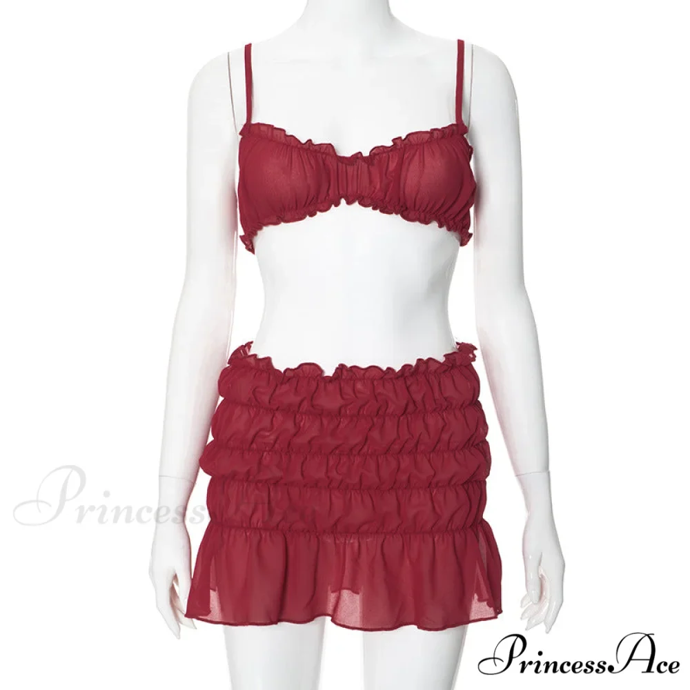 Ruched Bralette and Low Graceful Waist Mini Skirt Set - Image 9