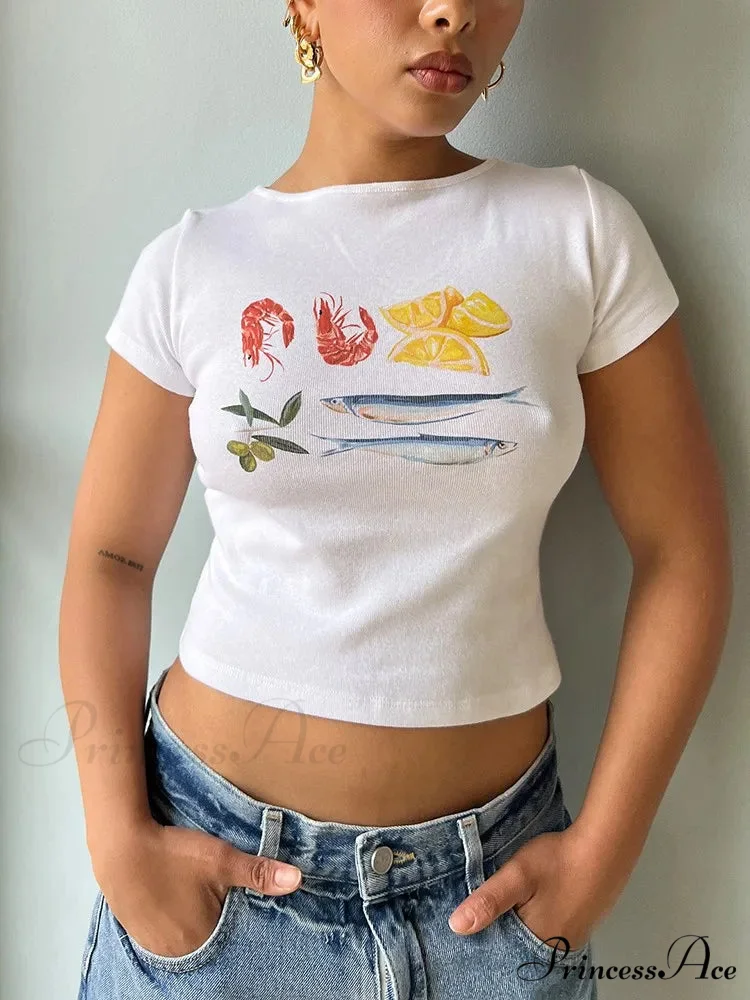 Seafood Graphic Stylish Crop Top - Image 3