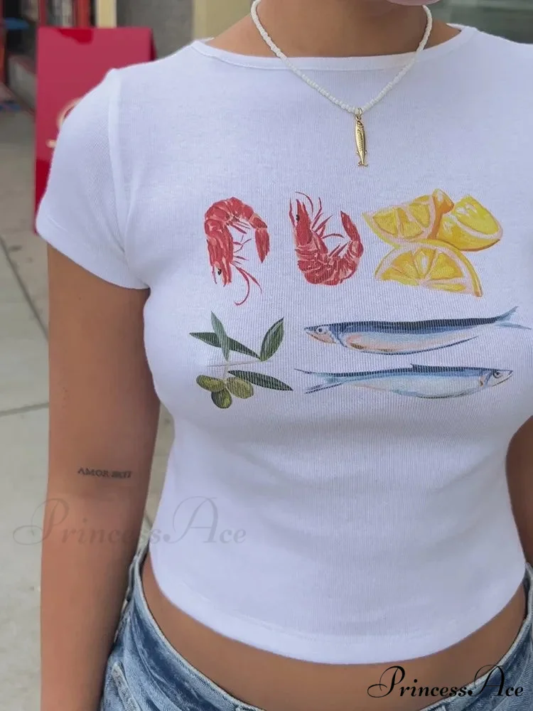 Seafood Graphic Stylish Crop Top - Image 4