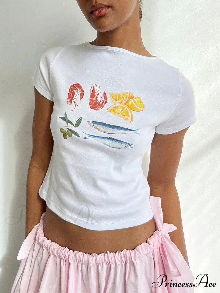 Seafood Graphic Stylish Crop Top - Image 5
