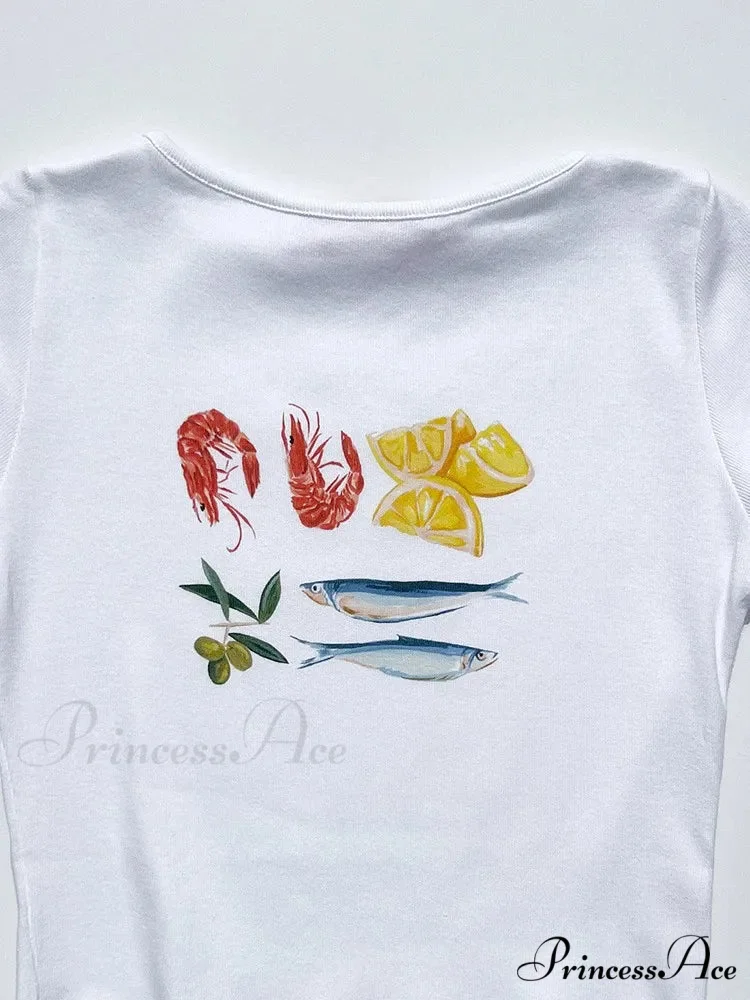 Seafood Graphic Stylish Crop Top - Image 8