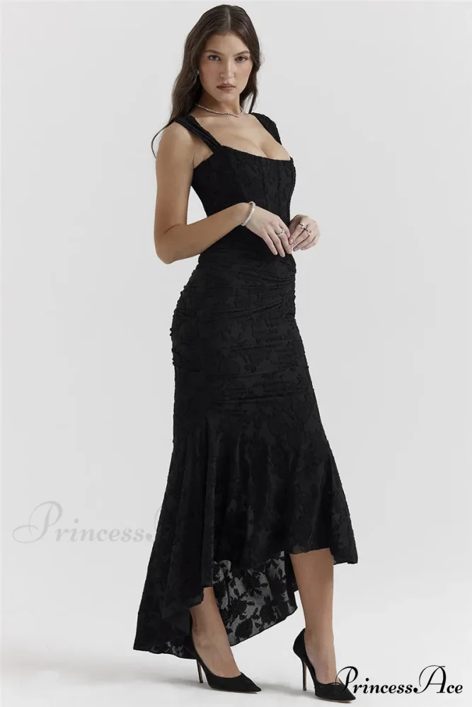 Lace Textured Strap Charming Wrap Midi Dress - Image 35
