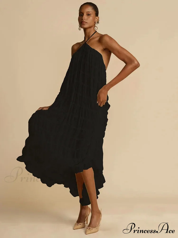 Halter Neck Stylish Ruched Midi Dress - Image 15