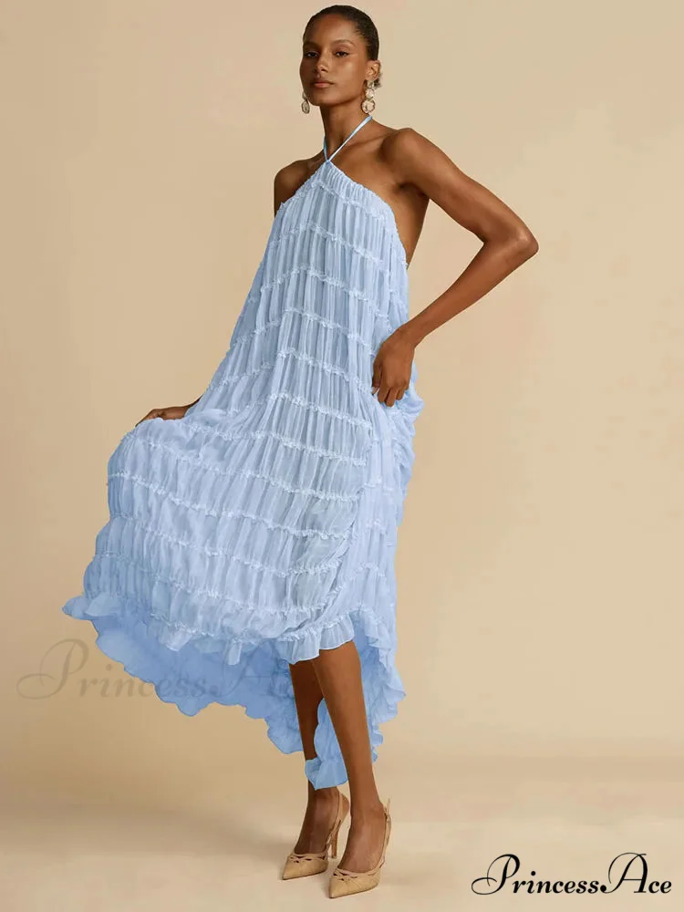 Halter Neck Stylish Ruched Midi Dress - Image 16
