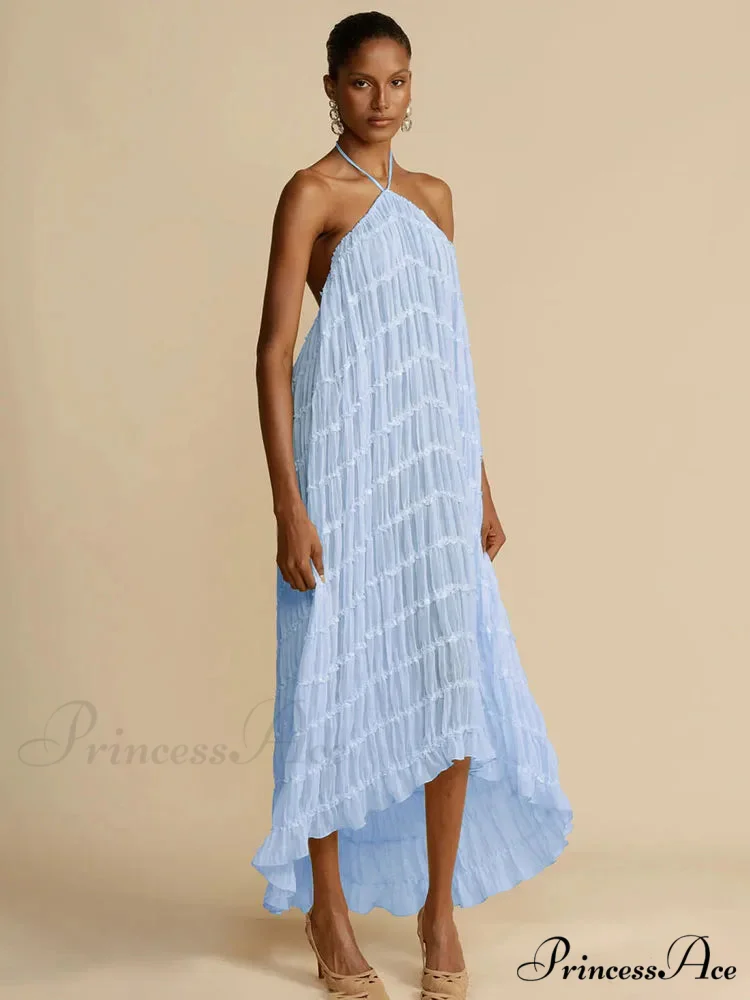 Halter Neck Stylish Ruched Midi Dress - Image 17