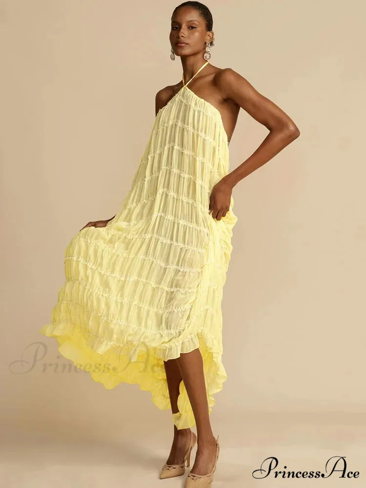 Halter Neck Stylish Ruched Midi Dress - Image 5